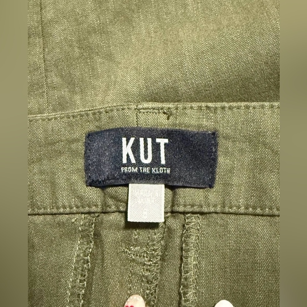 NWT Kut From The Kloth Meg Linen Wide Leg Trouser Drak Green Size 8 - Picture 5 of 10